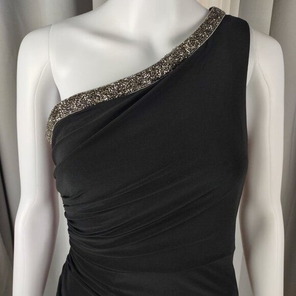 Adrianna Papell Women' Beaded One-Shoulder Neckline Side Ruched Drape Dress Sz 2 - Picture 3 of 11